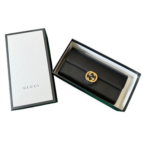 Gucci Interlocking G Long Wallet Black Leather Silver 100% Authentic - Picture 4 of 14